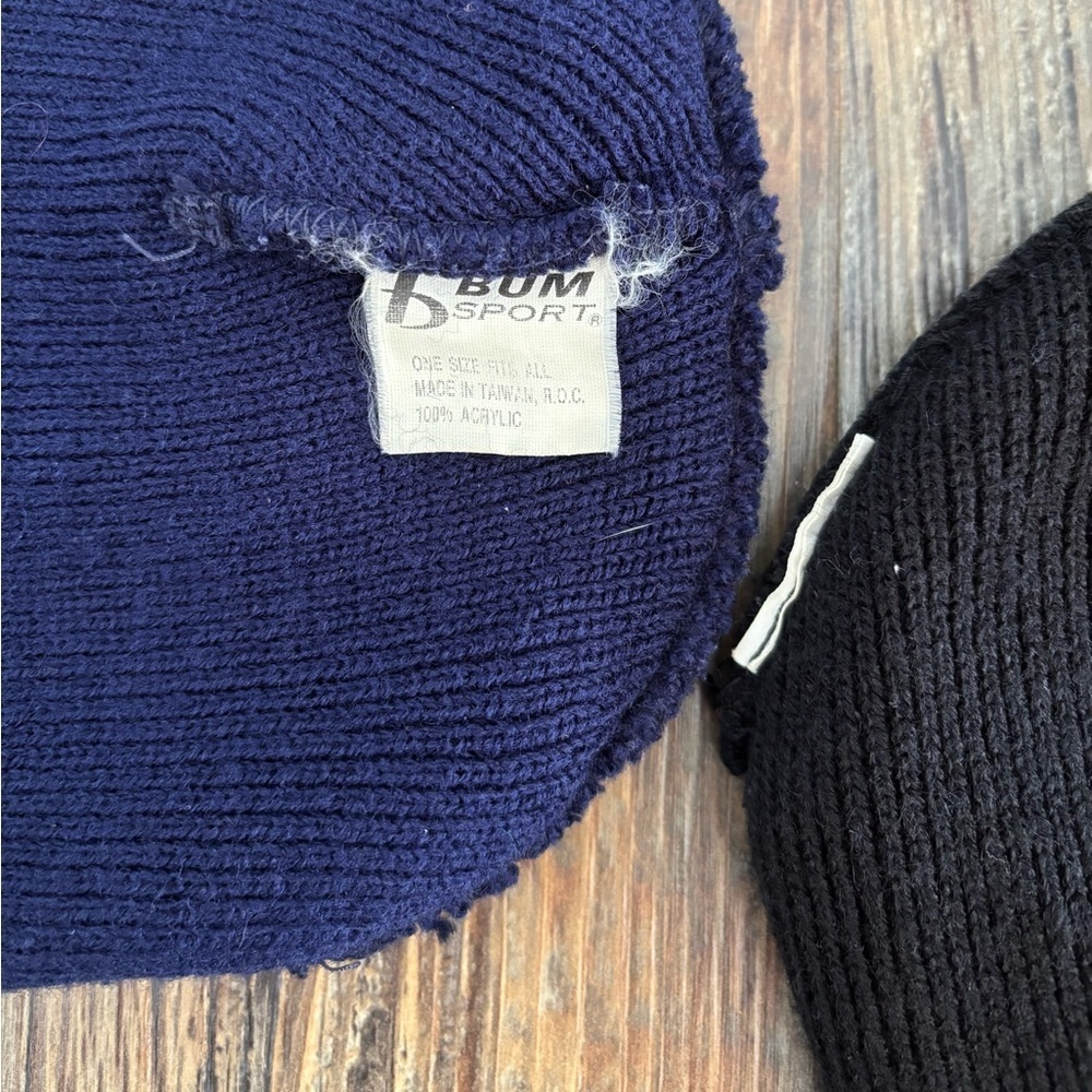 (2) Vintage BUM Sport Beanies Skull Caps Winter Hats One Size Blue Black - Picture 6 of 6